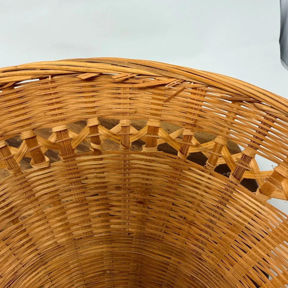 Vintage Woven Bamboo Round Basket Bowl Boho Decor 12 Inch